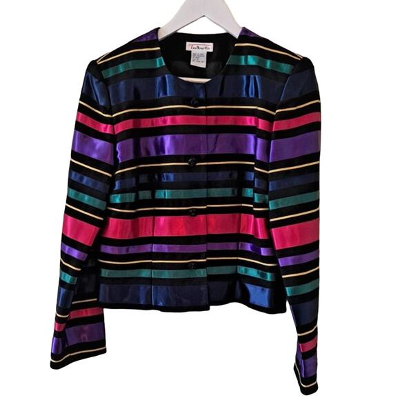 Talbots Black Multicolored Stripes Crew Neck Long Sleeve Polyester Jacket - 8 - Picture 3 of 6